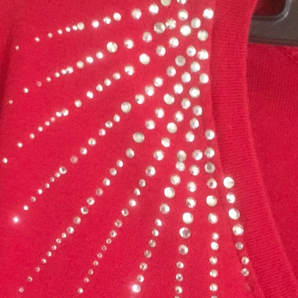 Red Pullover Top with Rhinestone Decor - Picture 2 of 4